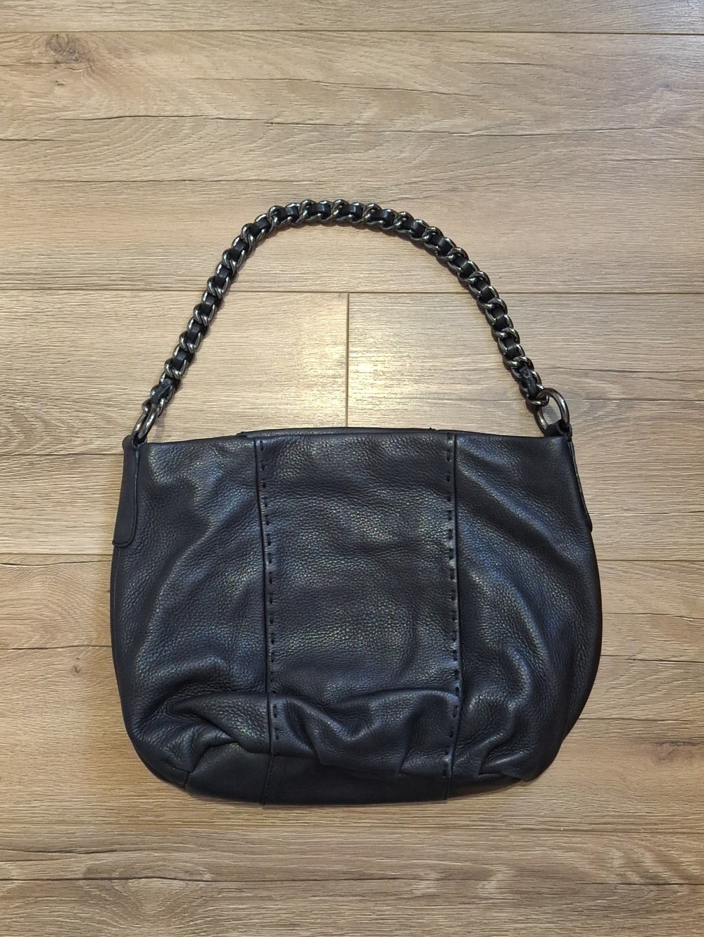 Calvin Klein Black Leather Shoulder Bag with Chain Strap
